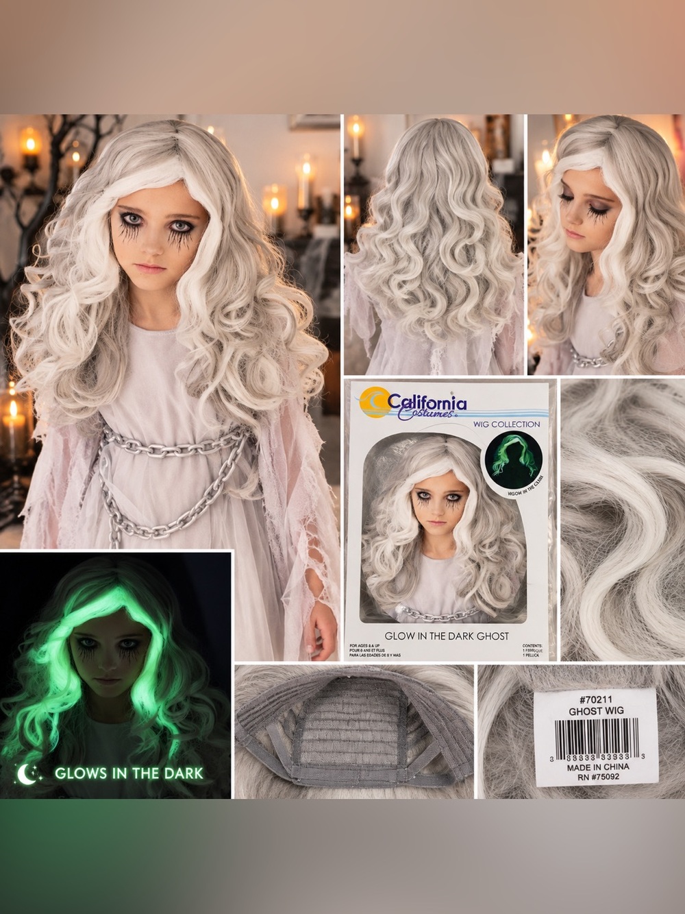 California Costumes Silver White Glow-in-the-Dark Ghost Wig